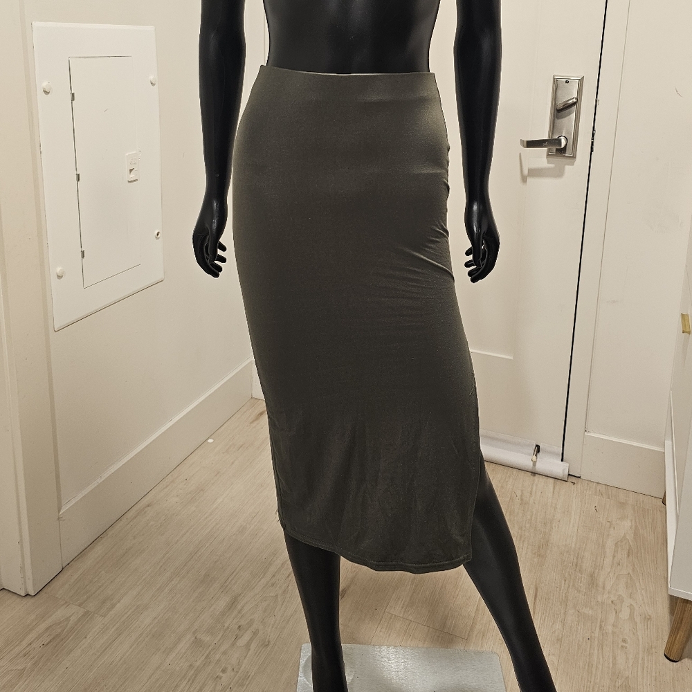 Green Asymmetrical Midi Pencil Skirt